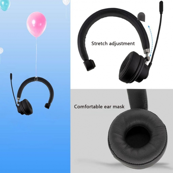 Bluetooth-Headset mit Mikrofon,  kabelloses Headset mit Geräuschunterdrückung, bequemes Extra Kissen, Starkes BT-Signal, Stummsc