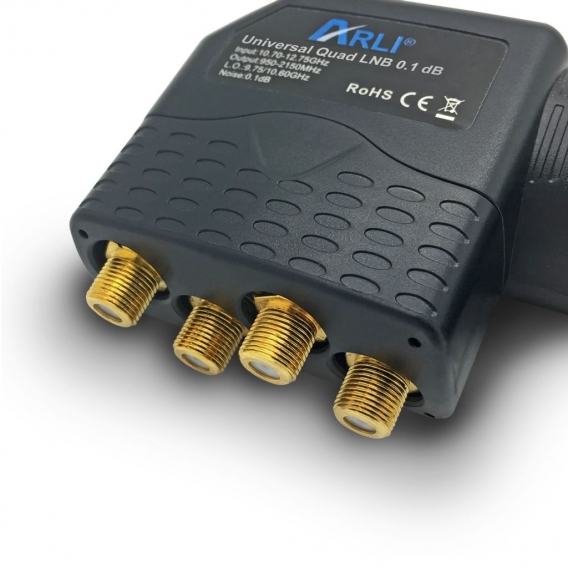ARLI 60 cm HD Sat Antenne grau + Quad LNB + 50m Kabel + Satfinder + 4x F-Stecker vergoldet