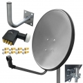 ARLI 80 cm HD Sat Antenne grau + Octo LNB + Wandhalter 25 cm + 8 x F-Stecker vergoldet