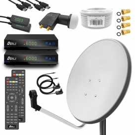 More about ARLI 80 cm HD Sat Anlage Antenne weiss Set inkl. 2x Receiver + 50m Kabel + Stecker für 2 Teilnehmer