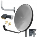 ARLI 60 cm HD Sat Antenne grau + Quad LNB + Wandhalter 45 cm + 2x F-Stecker vergoldet