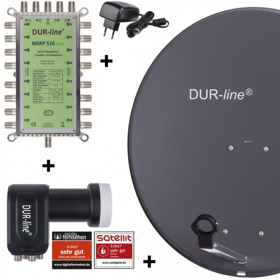 DUR-line MDA 80 Satellitenschüssel anthrazit + Multischalter 1xSAT/16TN