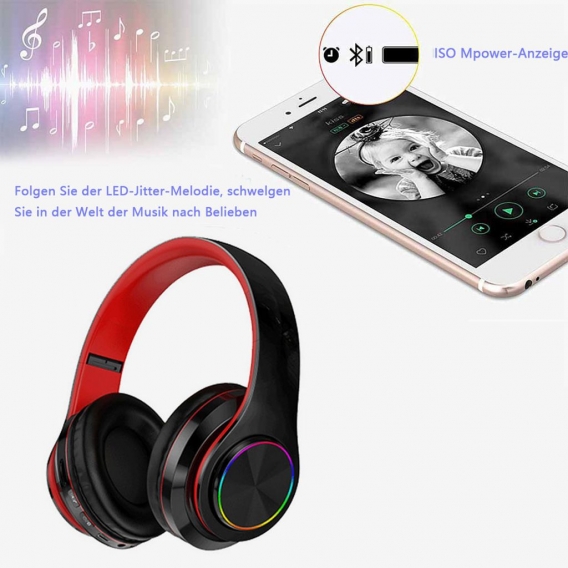 Bluetooth-Kopfhörer Drahtlose Kopfhörer über dem Ohr mit Mikrofon, faltbarem und leichtem drahtlosem Stereo-Headset für TV-PC-Ha