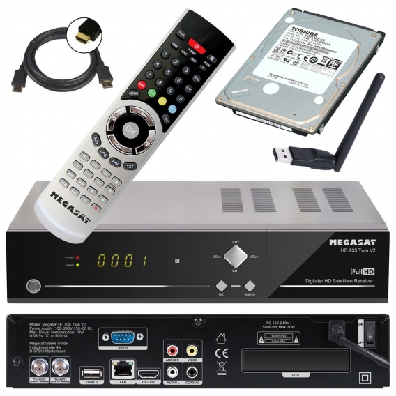 HD TWIN SAT RECEIVER – Megasat HD 935 V2 mit 1 TB Festplatte und W-Lan Stick (PVR, USB, LAN, W-Lan, HDMI) Mediacenter und Live T