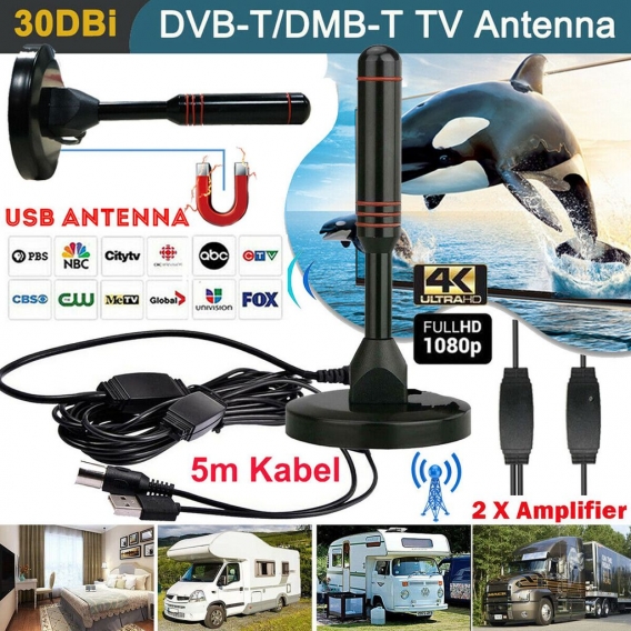 Melario DVB-T2 Antenne HD Zimmerantenne Aktiv Antenne DVBT DAB Für FM Radio TV PC Laptop