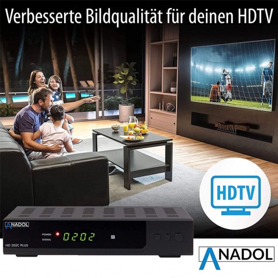 Anadol HD 202C Plus 1080p Full HD DVB-C Tuner Kabel Receiver Schwarz mit HDMI Kabel