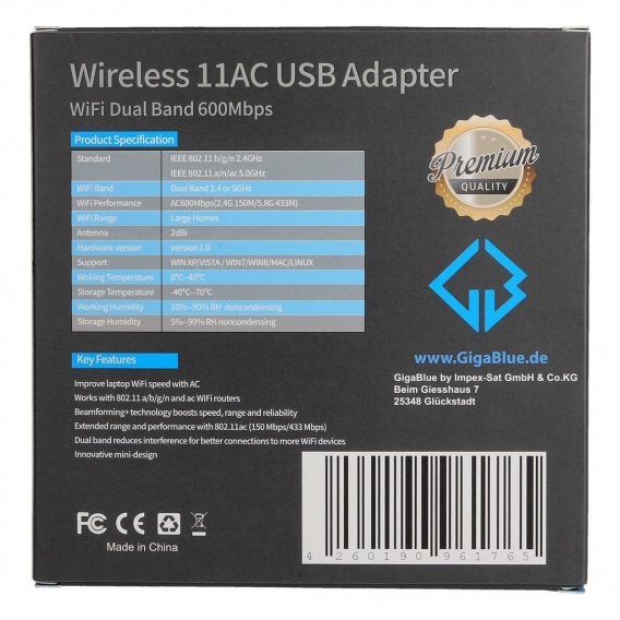 USB Wlan Stick GigaBlue GGBZU/006 600Mbit mit 2dBi Antenne für Receiver