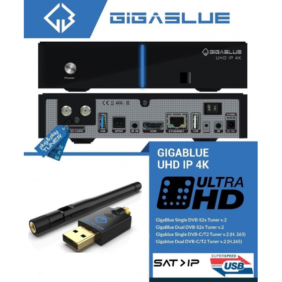 GigaBlue UHD IP 4K USB HDMI SD Karte 1x DVB-S2X Single Tuner + Wlan USB 600 Mbit/s