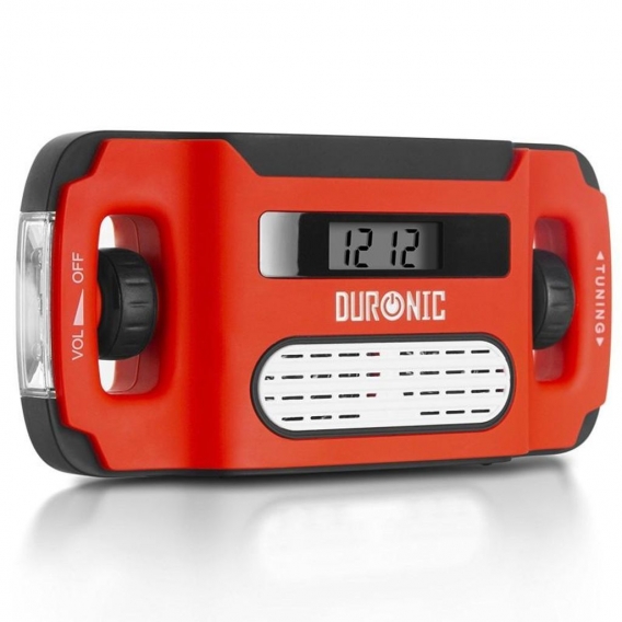 Duronic Apex Radio AM/FM - Mit Radiowecker und Taschenlampe - Aufladbar mit Solar, Kurbel und USB - 300mAh Akku - Bis zu 7h Musi