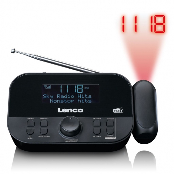 Lenco CR-615 DAB+ Projektionswecker - Digitales Uhrenradio mit DAB+ und PLL FM - 30 Senderspeicher - zwei Weckzeiten - 180-Grad-
