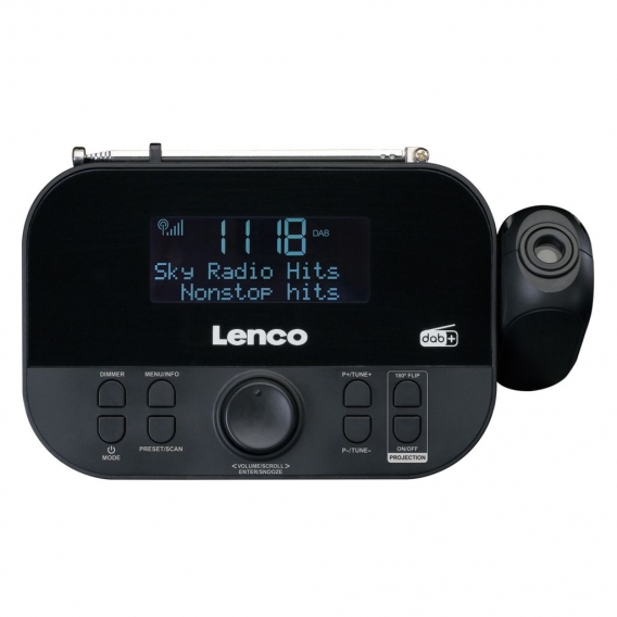 Lenco CR-615 DAB+ Projektionswecker - Digitales Uhrenradio mit DAB+ und PLL FM - 30 Senderspeicher - zwei Weckzeiten - 180-Grad-