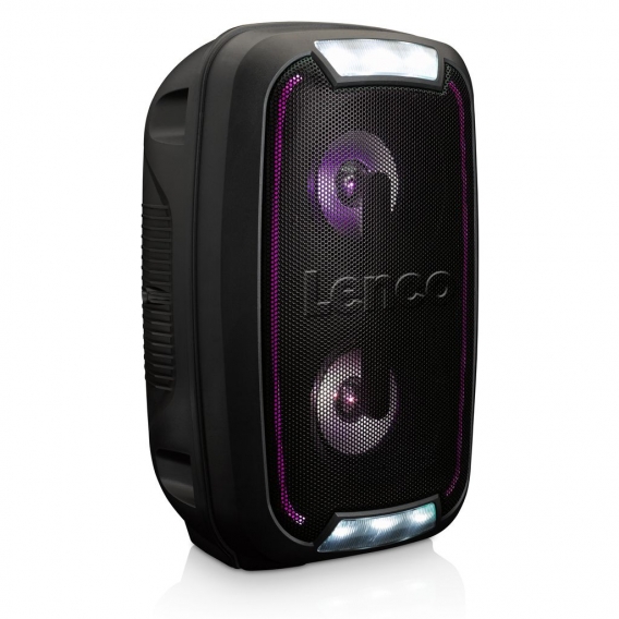 Lenco BT-272BK - Kompakter Party-Lautsprecher mit Bluetooth und Partylichtern - 2 x 10 Watt RMS - USB-Eingang - SD-Kartenleser -