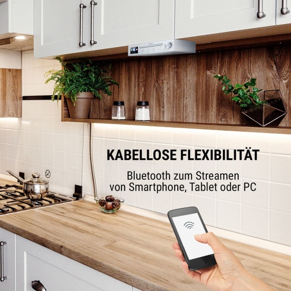 one Concept Streamo Chef Küchenradio, CD-Player, Bluetooth, über 14.000 Radiostationen, 2,4" HCC Display, App Control, Sleeptime