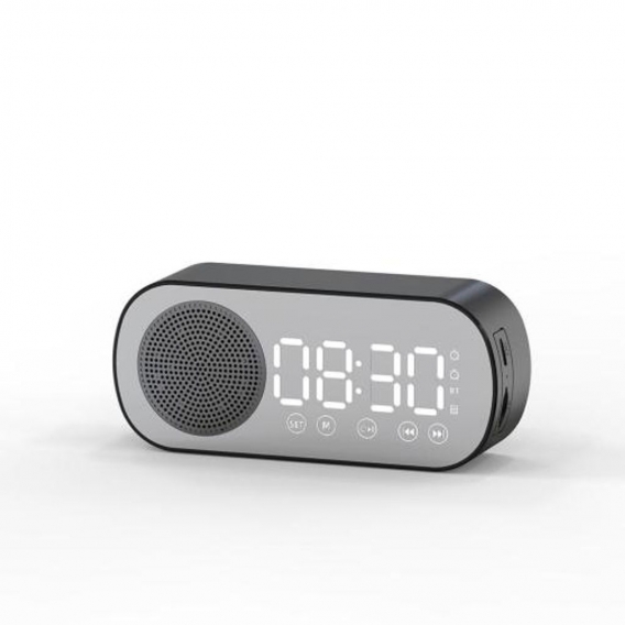 Drahtloser Bluetooth-Lautsprecher Wecker Dual Clock Nachttischuhr HD-Spiegel-Display FM-Radio Großer LED-Bildschirm Helligkeitse