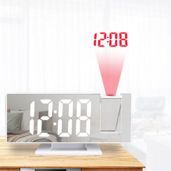 Elektronischer digitaler LED-Spiegelwecker USB-Ladeanschluss mit Projektions-LCD-Auto-Dimmer für Arbeitszimmer Schlafzimmer Klas
