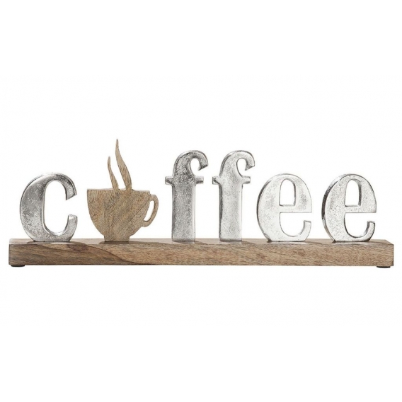 Grosser Alu- Holzschriftzug als Aufsteller,  Modell: COFFEE, Material Alu und Holz, Maße 43 x 14 cm, Farbe silber, ideal für Caf