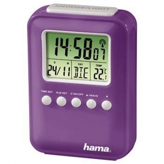 Hama "Fashion" Radio Controlled Alarm Clock, Digital alarm clock, Rechteck, Violett, Kunststoff, F,°C, Deutsch, Englisch, Spanis