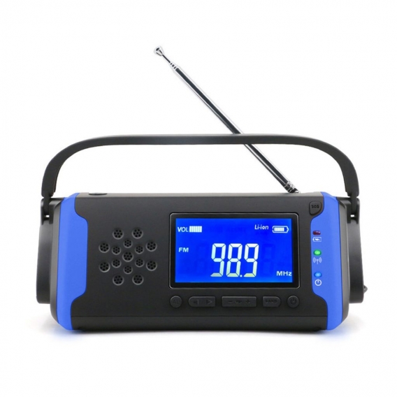 2 in 1 Solar Radio Hand Kurbelradio AM/FM/WB Mit Solarbatterie, Taschenlampe 4000 mAh Powerbank SOS Alarm Blau