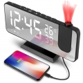 Projektionswecker, Led Digital Wecker mit Projektion 180 °, Radiowecker mit USB-Anschluss großem LED-Anzeige Snooze Dual-Alarm,4