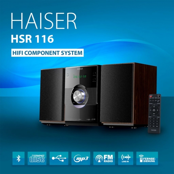 HAISER HSR 116 | 20 Watt RMS mit - CD-Player - Bluetooth - USB - Boxen - FM Radio | HiFi Component System