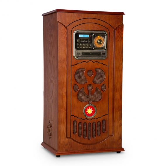 auna Musicbox Jukebox - Retro-Stereoanlage, Musikanlage, Plattenspieler, MP3-fähiger CD-Player, Bluetooth, USB, SD, UKW-Tuner, A