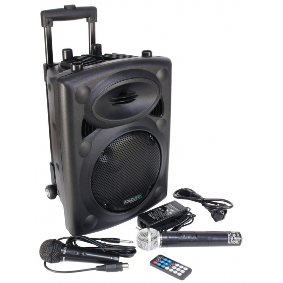 Ibiza Port8VHF-BT DJ PA Karaoke Anlage mobile PA Bluetooth Lautsprecherbox (Akku-Betrieb, Trolley, Mp3-fähige USB-SD-Slots, 200W