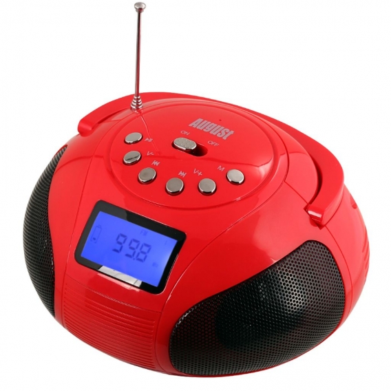 August SE20R, Mini-Bluetooth-Stereo-System mit USB-Port und SD-Kartenleser, rot - 150x125x85 mm