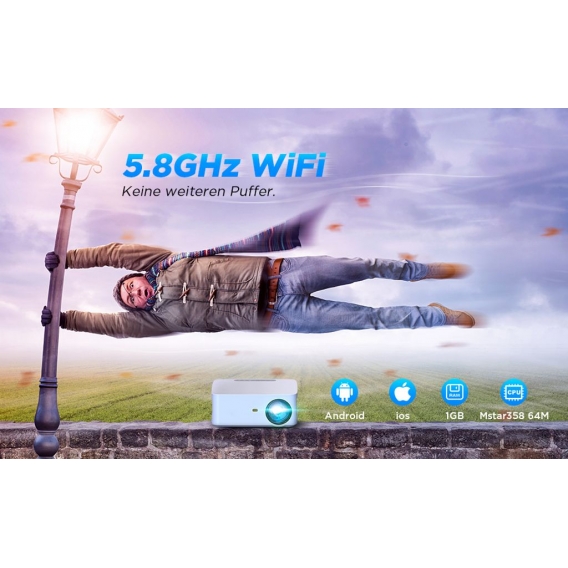 WiFi Beamer Bluetooth 5G+2.4G ,5.0 Native 1080P Full HD unterstutzt 4K , ± 40 ° Elektronische Korrektur 8000 Lumen Videoprojekto