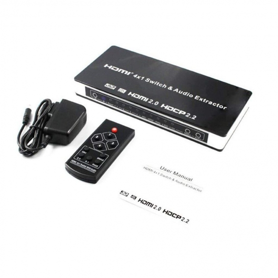 4x1 HDMI Switch und Audio Extractor UHD 4K 3D HDMI 2.0 ARC - Toslink+Cinch