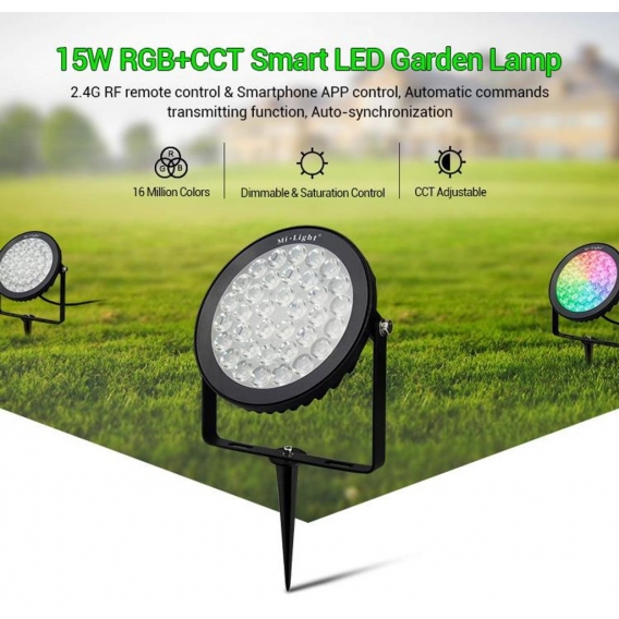 MILIGHT - LED Garten-Strahler mit Erdspiess - IP65 - 15W - RGB-WW (RGB-CCT) - steuerbar per Funk und WLAN