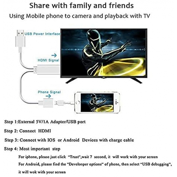 HDMI-Kabeladapter, 1080P 6 Fuß (ca. 180 cm) digitaler AV-Adapter kompatibel mit Handymatte, Handy-zu-HDMI-Adapter, HDMI-Kabel un