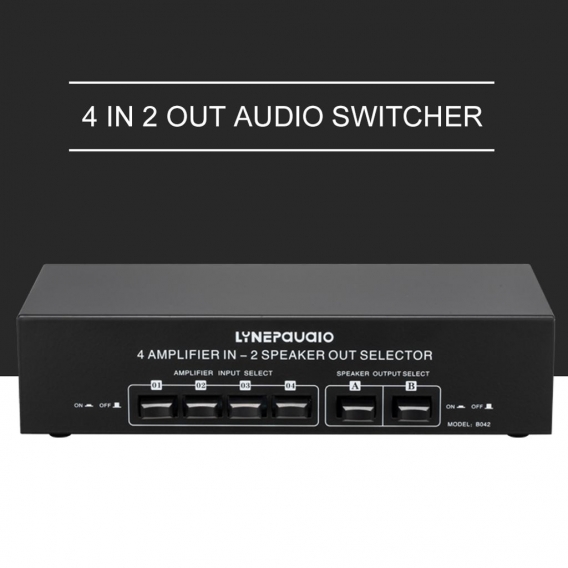 4 In 2 Out Audio Switcher Audio-Signalauswahl-Verteiler-Splitterbox mit Bananenbuchsen Unabhaengiger Steuerschalter fuer Heim-St