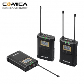 More about CoMica CVM-WM100 PLUS UHF 48-Kanal-Funk-Dual-Lavalier-Mikrofonsystem (Doppelsender und ein Empfaenger) mit Echtzeitueberwachung 