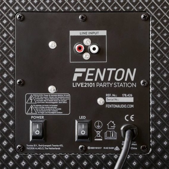 Fenton LIVE2101 - Party Station, Bluetooth-Lautsprecher, 800 Watt, USB-Mediaplayer, 2X 6,3mm Mikrofon-In, LED-Beleuchtung, schwa