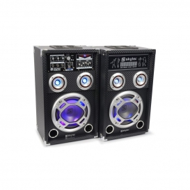 More about Fenton KA-08 Aktiv Passiv Karaoke-PA-Lautsprecher Boxen Set (300W RMS, USB-SD-Slot, LED-Lichteffekt musikgesteuert, Mikrofon-und