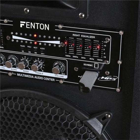 Fenton SPA1200 PA Lautsprecher Aktivboxen Set (1200 Watt max., 30 cm (12'')-Subwoofer, USB-Port, SD-Slot, 2 x 6,3 mm-Klinke-Mic-