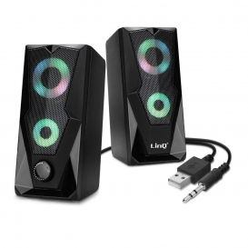 More about LinQ A5005 3.5mm kabelgebundener Lautsprecher + USB 3W x 2 RGB-LED - Schwarz