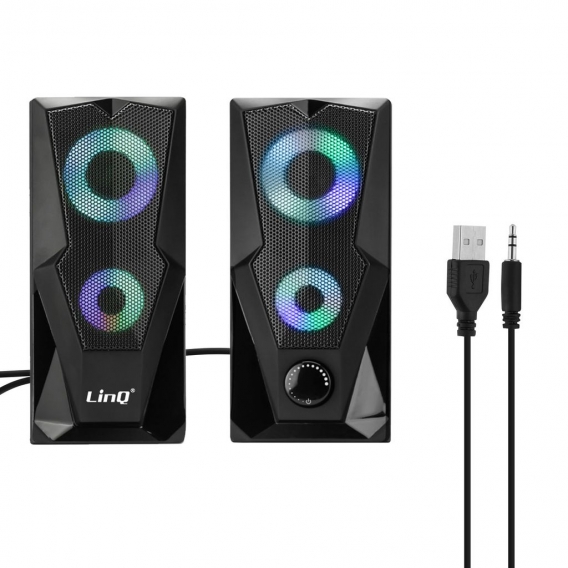 LinQ A5005 3.5mm kabelgebundener Lautsprecher + USB 3W x 2 RGB-LED - Schwarz
