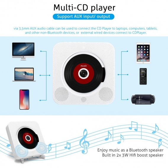 Kreatives Design Wandhalterung CD MP3 Musik Player FM Radio Bluetooth Lautsprecher