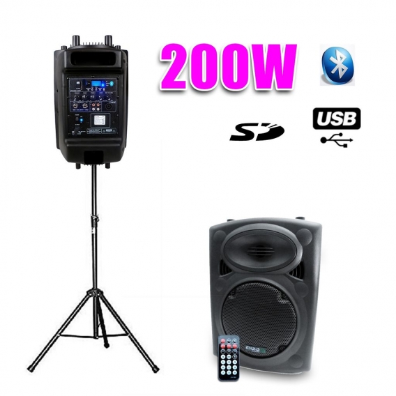 DJ-Lautsprecher verstärkt 8 "200W 20cm USB / SD / BT + foot