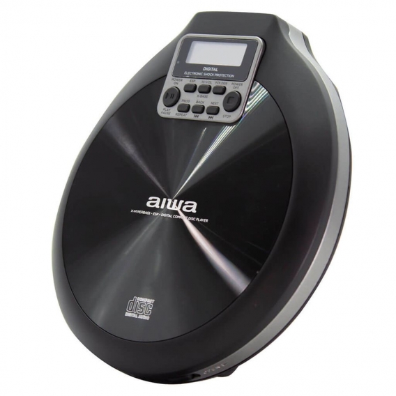 Aiwa PCD-810BK tragbarer CD/CD-R/MP3 Spieler, Grau Schwarz, mit Earphones und Tasche, ESP CD-Player, CD-Spieler, mobil, unterweg