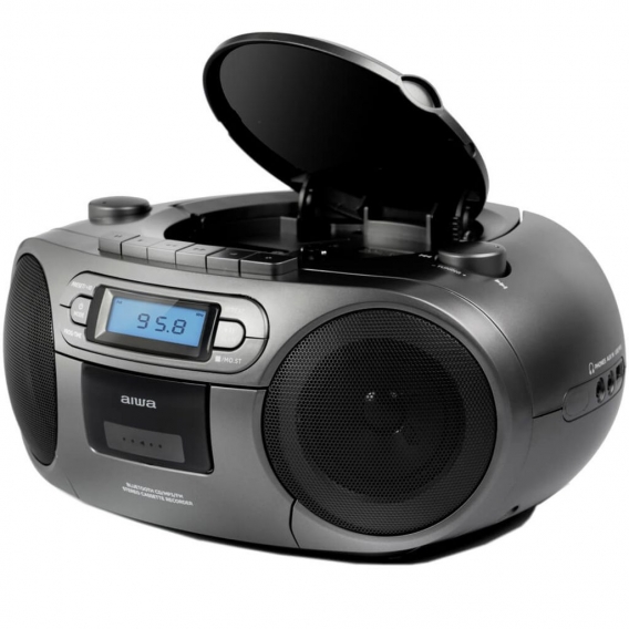 Aiwa BBTC-550MG GRAU Tragbarer Mp3 CD Player mit Radio, Kassette, Bluetooth und USB, CD-Spieler, CD-Player, MC, UKW mobil, unter