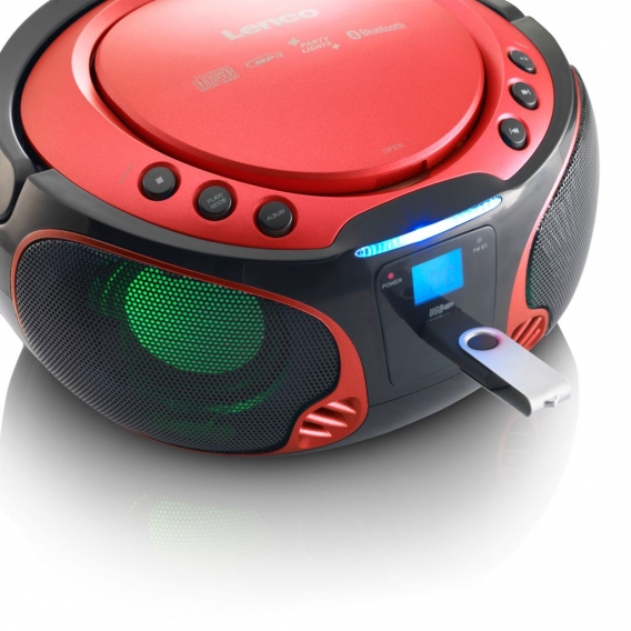 Lenco SCD-550RD - Tragbares FM-Radio mit CD/MP3-Player - Bluetooth - USB-Anschluß - Lichteffekte - Kopfhörerausgang - Rot