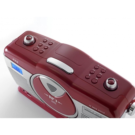 ICES Tragbares Retro-Radio ISCD-33, CD/MP3-Player, Farbe: Rot