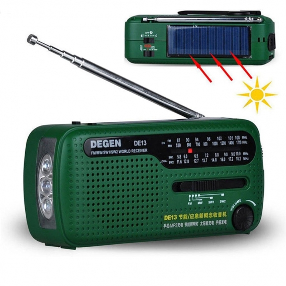 Tragbares Kurbel-Radio Weltempfänger,DE13 FM AM SW Kurbel-Dynamo Solarenergie für den Ausnahmezustand