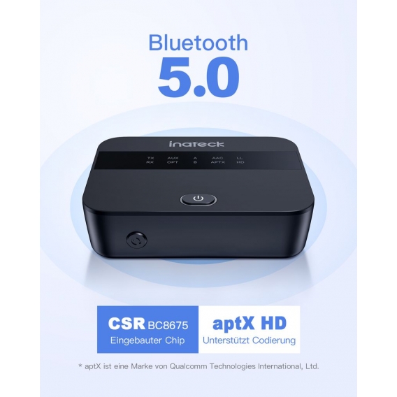 Inateck Bluetooth 5.0 Audio Adapter, aptX HD/aptX LL Bluetooth Transmitter Empfänger für TV, Kopfhörer, Lautsprecher, mit Anzeig