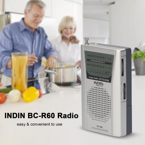INDIN BC-R60 AM FM Batteriebetriebener tragbarer Taschenradio Mini-Radio-Musikplayer Betrieb mit 2 AA-Batterie-Funklautsprecher 