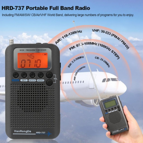 HanRongDa HRD-737 Tragbarer Full Band Radio Aircraft Bandempf?nger FM / AM / SW / CB / UKW / Air / VHF-Weltband mit LCD-Anzeige