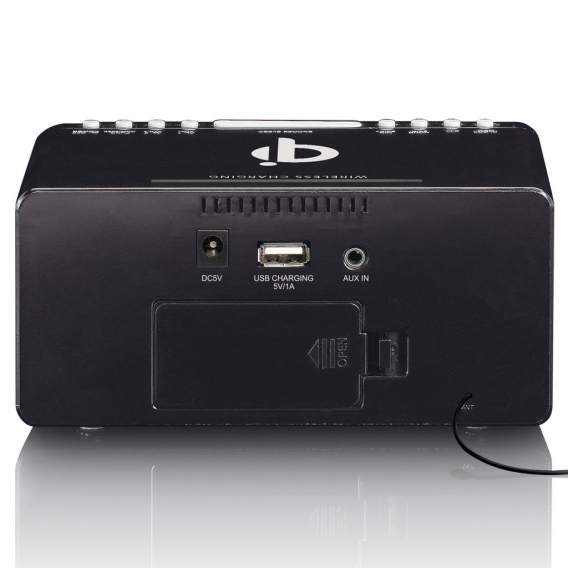Lenco CR-550BK - Stereo FM-Radiowecker mit USB und drahtlosem QI Smartphone-Ladefunktion - Schwarz
