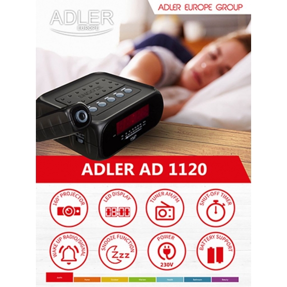 Adler AD 1120 Radiowecker mit Projektor und LED-Display Wecker Uhrenradio Alarm